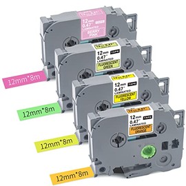 4 PK TZ Tape Color Compatible for Brother P Touch Label Maker Tape TZe 12mm 0.47 Laminated TZ Colored Tape(Orange/Yellow/Green/Pink)for Brother Label Maker Machine PTD210 PTP300BT PTD400 PT-1880