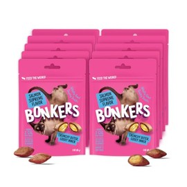 Bonkers Bonkers Cat Treats Salmon Supreme Flavor, 3 OZ, Cat Treats, Training, All Breeds & Ages, Food Topper, Resealable Pouch (10 Pack)