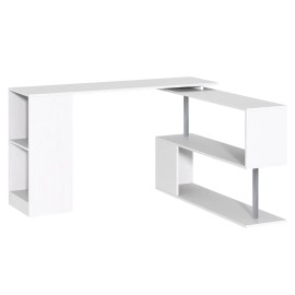 White 55\" L-Shaped Corner Computer Workstation 360 Degree Rotating Design with Storage Featurescolor: White Color