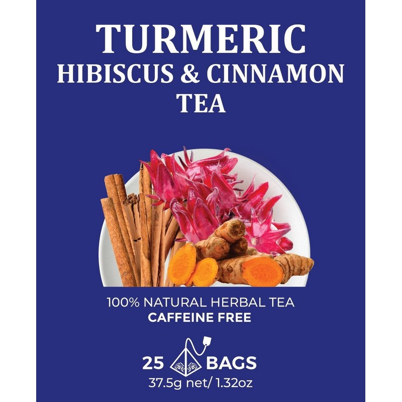 Premium Turmeric, Hibiscus & Cinnamon Blend Herbal Tea Bags, Natural
