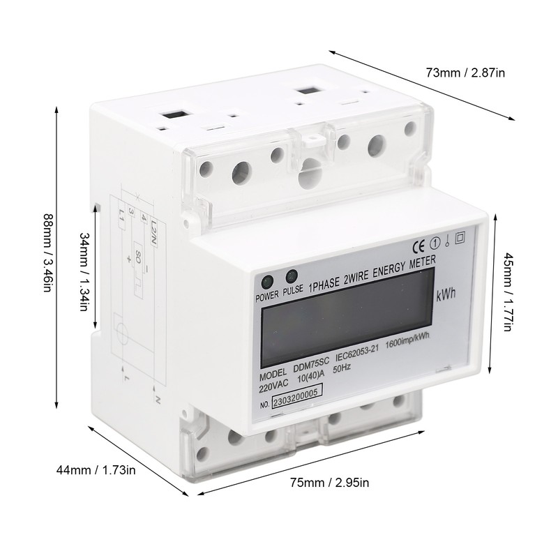 Energy Meter 1 Phase 2 Wire 4P Digital LCD Kwh