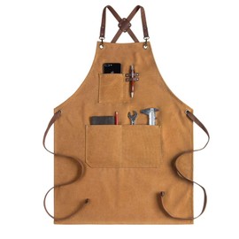 CONTAIL Chef Apron for Men Women, Canvas Aprons with Pockets-Cross Back Kitchen Apron for Cooking Grilling Baking BBQ Barber