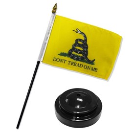 AES Gadsden White Snake Don't Tread on Me 4"x6" Flag Desk Table Stick Black Base