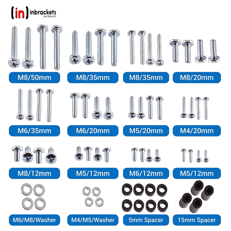 Inbrackets Universal Tv Bracket Screws Bolt Washer Spacer Spares Pack