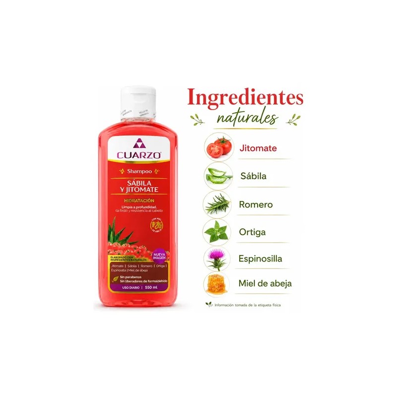 Shampoo Sabila Y Jitomate Para Cabello 550 Ml Cuarzo Natural
