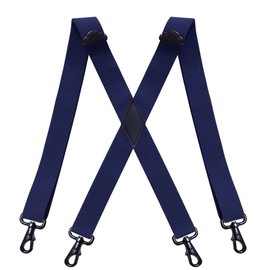 JIERKU Tirantes para hombre con 4 ganchos de presión grandes y altos, con espalda en X, 3,5 cm de ancho, elásticos, Azul marino, Large