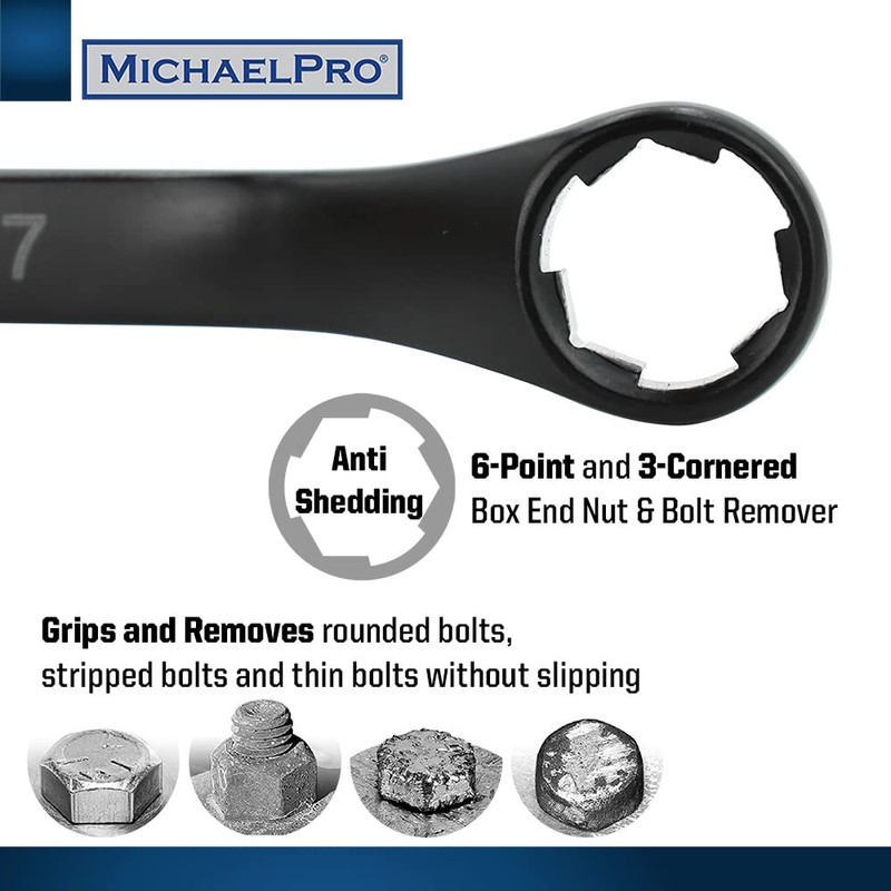 MichaelPro 7-Piece Bolt Extractor Wrench Set, 45° Offset Wrenches Metric