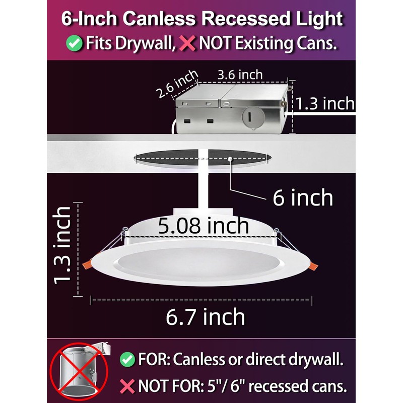 ILC 6 inch led recessed Light, Work with Alexa (Hub
