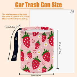 DELORIGIN Strawberry and Flower Car Trash Can Waterproof Garbage Can Car-Seat Back Hanging Trash Bag Portable Camping Waste Bin Storage Bag Collapsible Rubbish Container for Women Car (5.9" W,7.2" H)