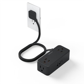 TESSAN Extension Electrica Plano 1.5 M, Plana Regleta Multicontacto Extensión con Protector de Sobretensión, 4 Salidas de CA y 3 USB(1 USB C), Conector Multiple Enchufe para Hogar Oficina Dorm, Negro