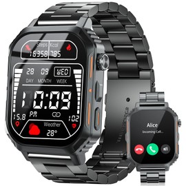 KACLUT Smart Watch,2.02" Fitness Watch(Answer/Make Call),Heart Rate Sleep Blood Oxygen Monitor,5ATM Waterproof,100+ Sports Modes Activity Trackers for Compatible with Android iOS(Steel Watch Band)