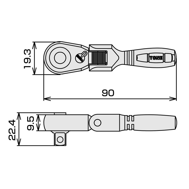 Tone Compact Short Ratchet Handle (Socket Hold Mechanism) RH3FCHS 3/8-inch