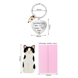 CQQNIU 1 Cat Keychain And 1 Cat Greeting Card, Stainless Steel Engraved Keychain, Cute Keychain, Creative Keychain
