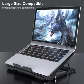 Laptop Cooling Pad Cooling Pad with 2 Cooling Fans, 4 Levels of Height Adjustable, Laptop Cooler with LED Light, High Airflow with Speed Scroll Switch, Low Noise, 2 USB Ports, Metal Mesh Design, Fits