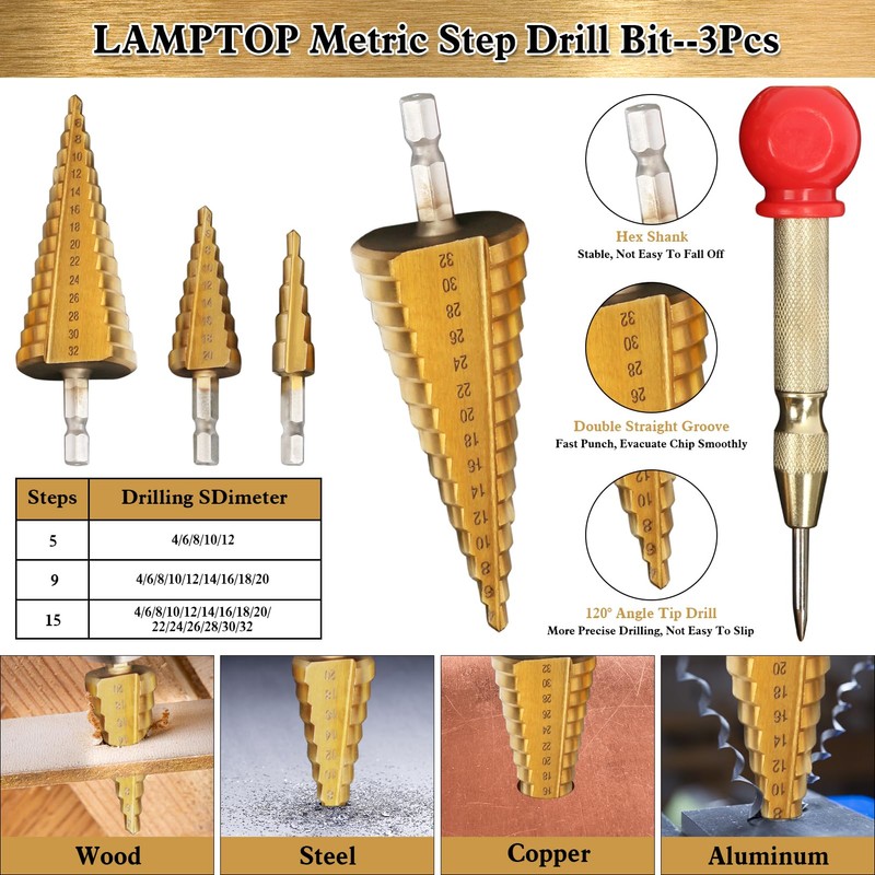LAMPTOP 39-Pcs Woodworking Chamfer Drilling Tools Including 1-Pcs Bolt-Deburring Tool,