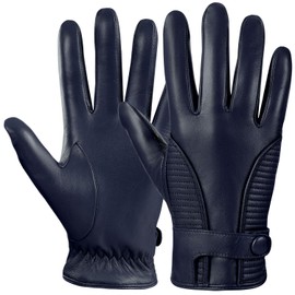 FIORETTO Men’s Winter Leather Gloves – Chrome-Free Sheepskin Driving Gloves with Cashmere Lining & Touchscreen Navy Blue Small