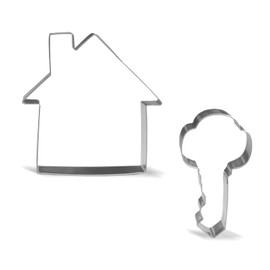 Keewah Real Estate Juego de cortadores de galletas – 2 piezas – Casa de 4.5 pulgadas, llave de 4.3 pulgadas, acero inoxidable