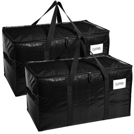 RUGGED RHINO Heavy Duty Extra Large Moving Bags, 50lb Capacity Tote, Durable Water and Puncture Resistant Winter Clothes Storage Totes for Moving, Strong Carry Handles and Zippers, 2 Pack Black