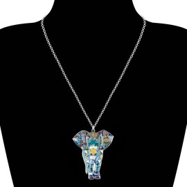 BONSNY Signature Africa Wildlife Collection SUNRISE Jungle Safari Wild Elephant Enamel Pendant Necklace (Blue)
