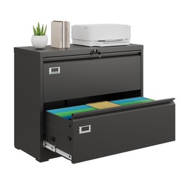 DEVAISE Metal Lateral File Cabinet with Lock, 2 Drawer Filing Cabinets for Home Office, Wide Storage Organization for Hanging Files Letter/A4/Legal/F4 Size, Black