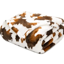 Fleece Blanket for Kids Boys Girls Soft Cow Print Throw Blanket Brown and White Cozy Cute Blanket Gifts Decor for Birthday