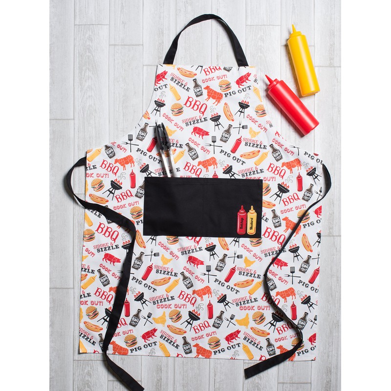 DII 100% Cotton, Summer BBQ Kitchen Bib Apron with Pocket,