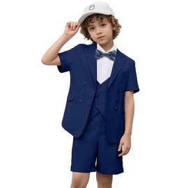 Boy Suit Navy 6pcs Toddler Boy Short Suits 4t Kids Tuxedo Wedding Formal Outfit Sport Coats Blazer Vest Pants Shirts Size 4