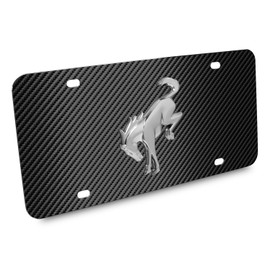 iPick Image for Ford Bronco 3D Chrome Logo on Black Carbon Fiber Pattern Stainless Steel License Plate