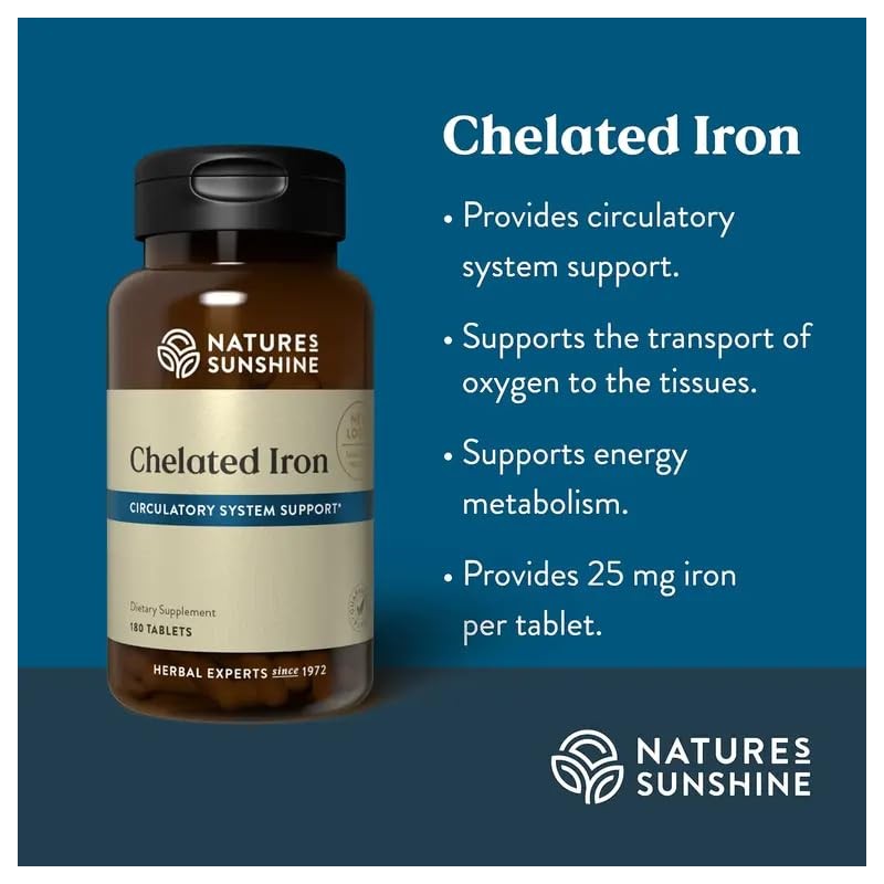 Nature's Sunshine Iron-Chelated 25mg, 180 Tablets | Provides Circulatory System