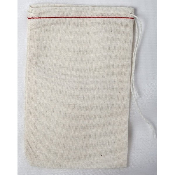Made in The USA Cotton Muslin Drawstring Bags 50 (Red Hem Natural Drawstring, 3x5)