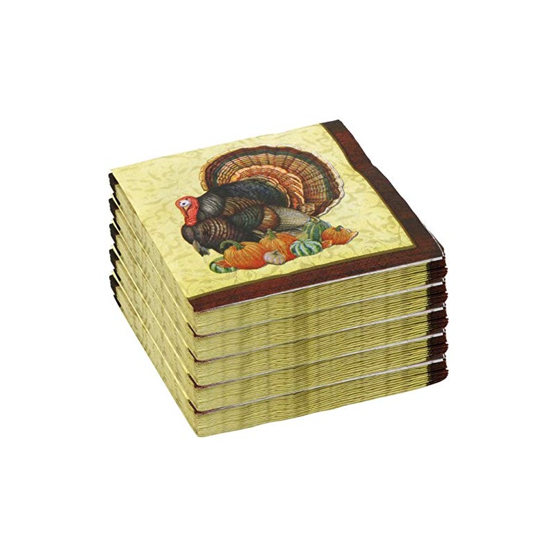 Iconikal Disposable Paper Thanksgiving Party Napkins, Harvest Turkey, Beverage Cocktail