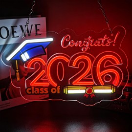 Pinlangdou Congrats Class of 2026 Neon Sign, Graduation Neon Lights for 2026 Graduation Party Decorations, Dimmable LED Neon Light Up Sign for Wall Decor, Graduation Gifts, School Grad Party Backdrop Decor