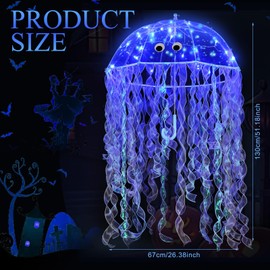 Bulyoou Halloween DIY Jellyfish Costume Set Including Clear Bubble Umbrella Ribbons LED String Lights Eyes and Glue for Halloween Costume Sea Creature Cosplay