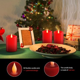 ASLDOIWEH 3x4 Flickering Flameless Candles Set of 3, 2AA Battery Life 600 Hours Battery Candles Flickering with Timer,4 inch Flameless Candles with Remote for Indoor/Outdoor, Red