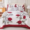 EVENHUG Quilt Twin Size Red Rose Bedding Set Floral Bedspread
