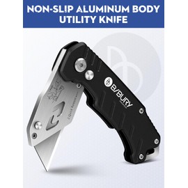 Utility Knife, BIBURY Upgraded Version Heavy Duty Box Cutter, Pocket Carpet knife with 10 Replaceable SK5 Stainless Steel Blades, Belt Clip, Easy Release Button, Quick Change and Safety Lock