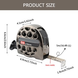 High Grade Tape Measure, 5M Metal Hollow Auto Lock Stainless Steel Flexible Tape Measure Waterproof Anti-Fall Metric Ruler for Industry Home Collection(Silver)