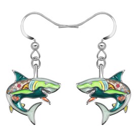 BAMAY Enamel Alloy Shark Earrings Hanging Dangle Ocean Fish Jewellery Shark Gifts for Women Girls Children Charms, Zinc, No Gemstone