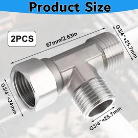 2 pieces 3/4 inch stainless steel T-piece swivel pipe fitting, 3/4 inch AGxAGxIG 304 stainless steel T-piece 90°, DN20 T-piece water connection, 3-way T-connector coupling for refrigeration system