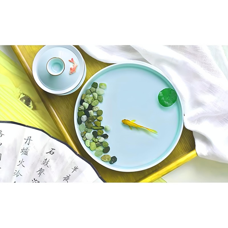 Hormsdar Yixing Handmade Celadon Colorful Koi Fish Gaiwan,Chinese Gongfu Tea