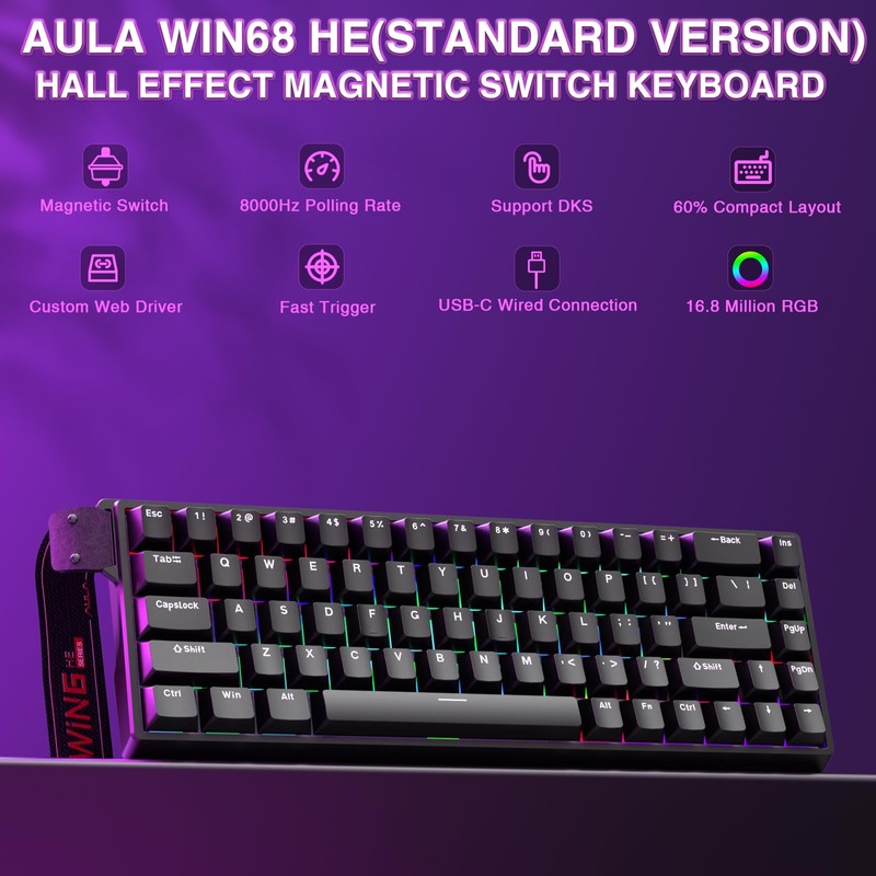 AULA WIN68 HE Mechanical Gaming Keyboard 60%, Hall Effect Magnetic