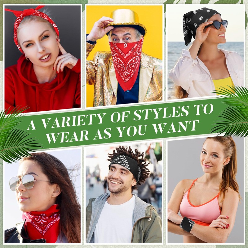 100 Pack Bandanas Unisex Paisley Bandanas Bulk Multi Purpose Cowboy