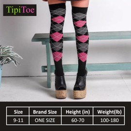 Isadora Paccini Women's 3 Pairs Harmonious Argyle Medley White Black Grey Over The Knee High Socks, FV810-D-T1