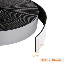 High Density Foam Tape Roll, 1 Inch x 1/16 Inch (1.5mm), Weather Stripping Seal for Door Insulation, 33 Feet Long