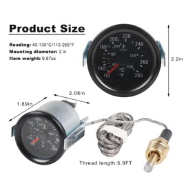 DXNQ Water Temperature Gauge, 2" 52mm 12V Pointer Mechanical Coolant Temp Gauge(40-130℃, 110-265℉), Dual Scale Yellow LED Light Water Thermometer with Sensor NPT 1/2 for Car Boat Marine Truck