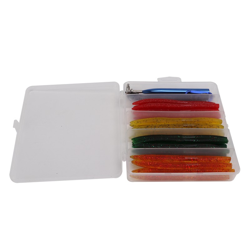 65pcs/box Soft Worm Bait Fishing Lures Kit with Rubber O