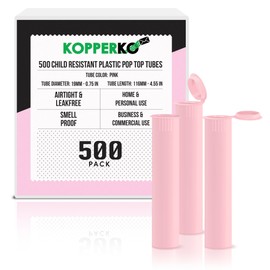 Kopperko 500 Pack 116mm Plastic Pop Top Tube - Child Resistant Smell Proof Containers for Herbs and Spices | UV and Moisture Resistant Medication Container | Airtight & Waterproof Storage | Pink