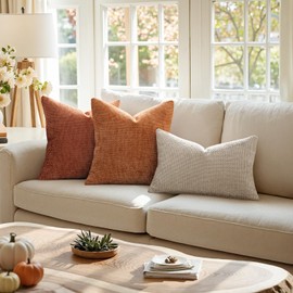 MIULEE Pack of 2 Fall Rust Decorative Pillow Covers 20x20 Inch Soft Chenille Couch Throw Pillows Farmhouse Cushion Covers for Home Decor Sofa Bedroom Living Room