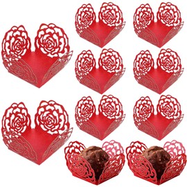 50Pcs Chocolate Truffle Wrappers Paper Chocolate Candy Cups Flower Cupcakes Muffin Case Trays Baking Paper Liners for Party Wedding Birthday Decoration (Red)