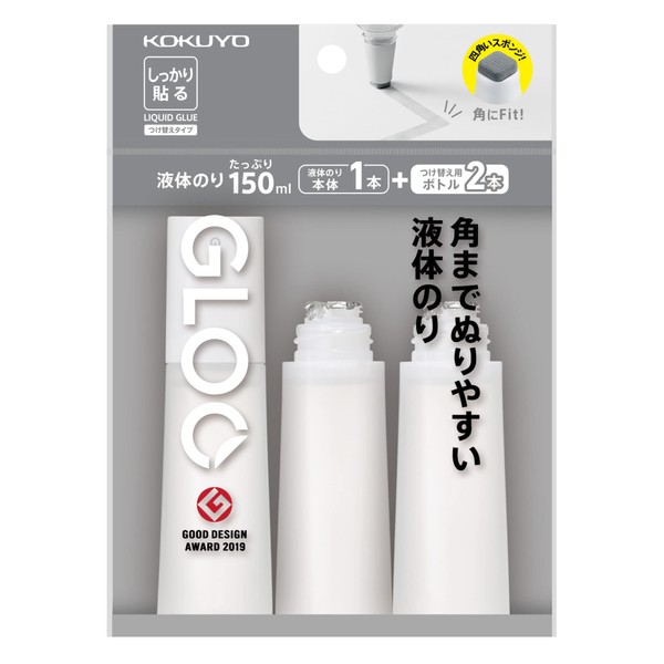 Kokuyo Liquid Glue, GLOO Firmly Sticking, 1 Main Unit + 2 Replacement Bottles TA-GM802-2R
